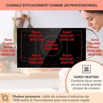 Table vitrocéramique KLARSTEIN Victoria 5 Flex 7400W - Noir – Image 4