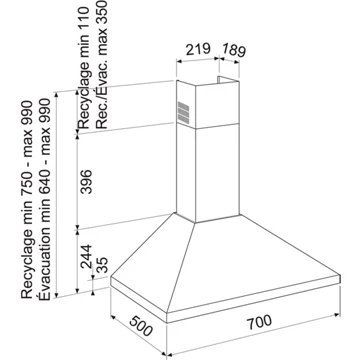 Hotte décorative murale AIRLUX AHP775IX 70cm – Image 3