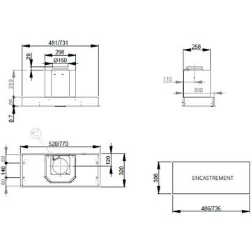 Hotte encastrable ROBLIN INSPIRATION 520 INOX – Image 2