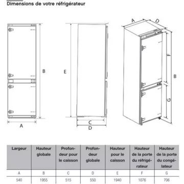 Réfrigérateur combiné encastrable ESSENTIELB ERCVI200-55miB1 194cm – Image 3